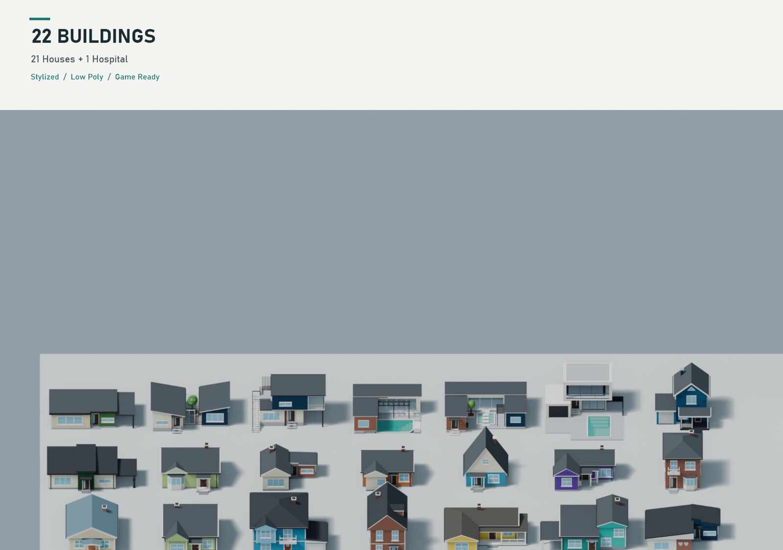 Catalog of stylized low poly buildings