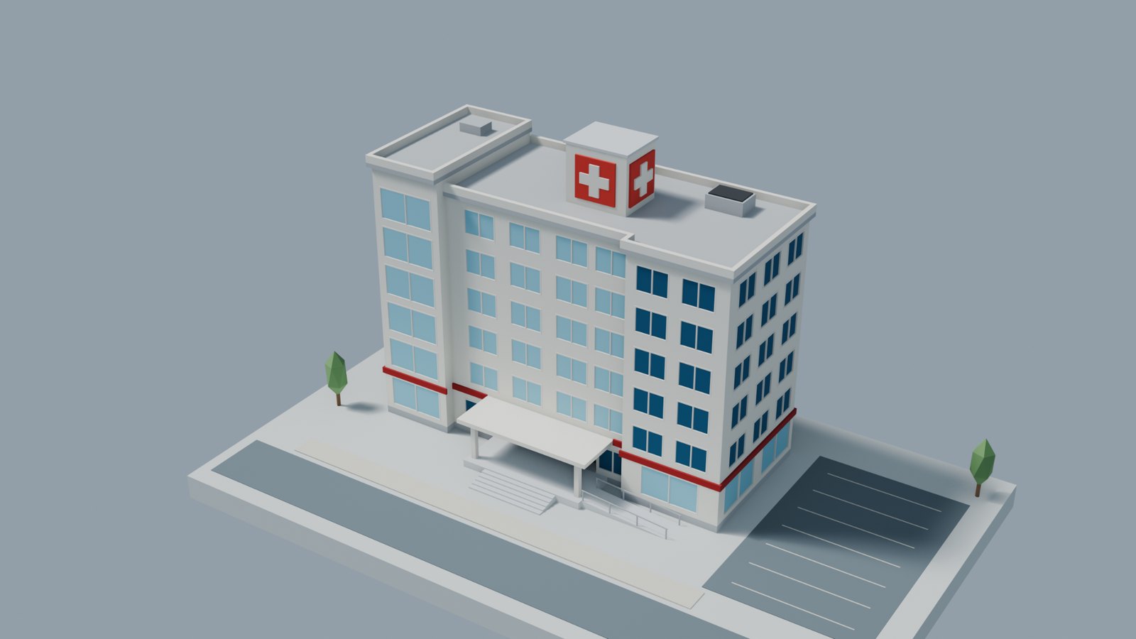 Stylized low poly hospital building